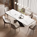 Elegant Dining Table Set With Marble Top Upholstered Chairs And Pendant Lights 3d model