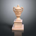 Ornate Carved Stone Vase With Decorative Handles On Two Tiered Square Pedestal Base