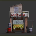 Rustic Shabby Cafe Building With Wooden Balcony Yellow Vintage Van Barrel And Small Table