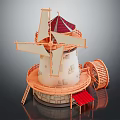 Decorative Windmill Style Furniture With White Tower Red Roof Orange Blades Circular Platform And Small Pavilion
