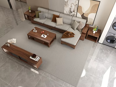 Modern Sofa And Coffee Table Set With Cushions Side Tables And Area Rug 3d model