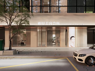 Modern Beauty Salon Storefront Design With Glass Doors And Elegant Exterior Facade 3d model