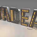 3D Metal Letters With Yellow Strip Lights And Reflective Gray Background