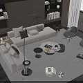 Modern Beige Sofa And Round Marble Coffee Table Set With Pillows Brown Chairs 3d model