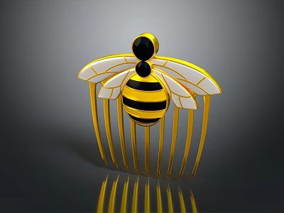 Bee Shaped Decorative Ornament With Golden Frame Yellow Black Stripes And White Wings 3d model