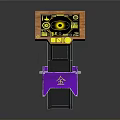 Colorful Electronic Device With Orange Display Purple Panel Golden Symbol And Black Base