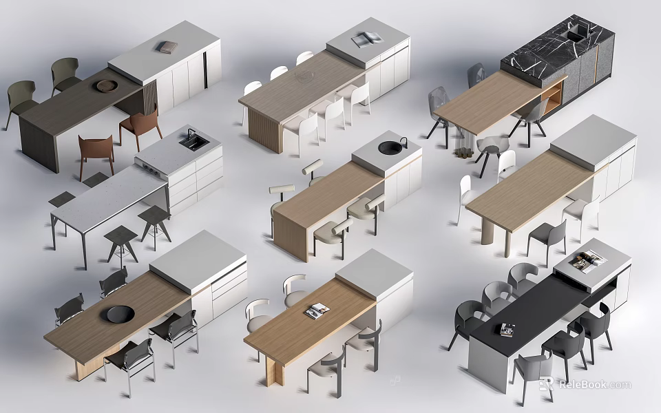Modern Office Desk Designs With Wooden Tops Metal Frames And Matching Chairs 3d model 