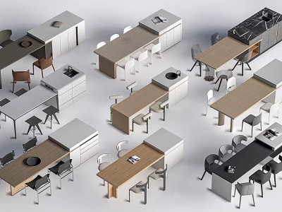 Modern Office Desk Designs With Wooden Tops Metal Frames And Matching Chairs 3d model