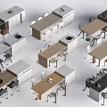 Modern Office Desk Designs With Wooden Tops Metal Frames And Matching Chairs
