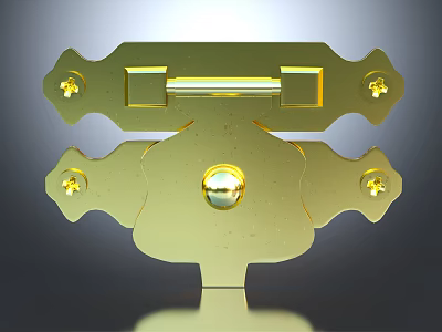 Golden Metal Component With Symmetrical Design Central Circular Protrusion And Screws 3d model