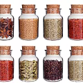 Wall Decor Of Glass Jars With Spices And Cork Stoppers
