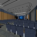 Modern Conference Room with Large Seating Arrangement Front Screen and Wooden Panel Walls
