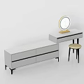 Modern Minimalist Dressing Table with Gray Cabinet Round Mirror and Stool 3d model