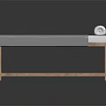 Massage Bed With Wooden Frame Gray Mattress Rolled Towel And Storage Shelf