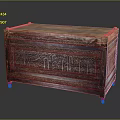 Reddish Brown Wooden Storage Chest with Intricate Carved Patterns and Smooth Texture