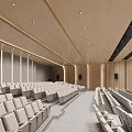 Modern Conference Hall Interior With Rows Of Chairs And Ceiling Lights