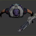 Sci Fi Game Character Wearing Purple Armor With Helmet Blue Glowing Accents And Large Weapon