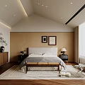Cozy Modern Bedroom Interior Design With Wooden Furniture Area Rug Wall Art And Curtains