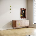 Vintage Portrait Painting In Ornate Carved Frame Hanging On Wall With Wooden Cabinet And Blinds