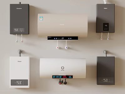 Wall Mounted Water Heaters With Digital Displays In Various Colors For Daily Use 3d model
