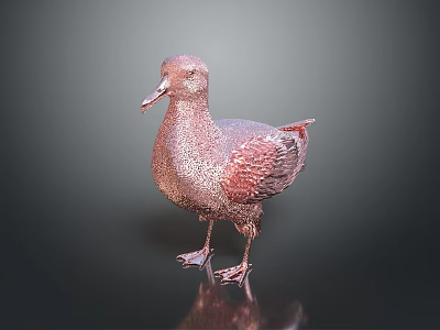 Copper Duck Sculpture Standing on Black Surface with Reflection and Dark Background 3d model