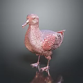 Copper Duck Sculpture Standing on Black Surface with Reflection and Dark Background