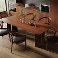 Modern Restaurant Interior With Wooden Dining Table Dark Leather Chairs Open Kitchen And Natural Light