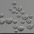 Mechanical Gears And Various Icons Artwork On Black Background Layout 3d model