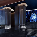 Luxurious SPA Sauna Interior Design With Waterfall Wall And Decorative Lighting Elegant Reception Table 3d model