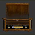 Vintage Wooden Record Player With Vinyl Disc And Radio Function 3d model
