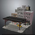 Multi Story Building With Water Tower Pink Facade And Parking Area Featuring Construction Vehicle
