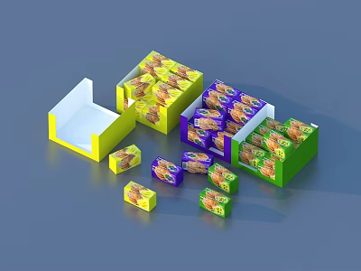 Colorful Household Items Packaging With Open Boxes And Small Packages 3d model