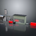 Industrial Equipment Setup With Silver Tanks Metal Frames Green Cabin And Red Machinery