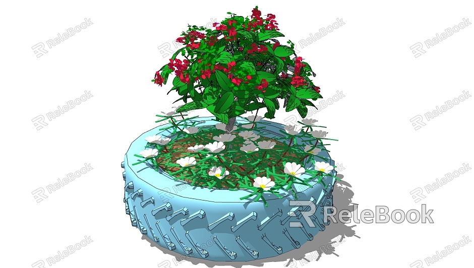 Industrial wind decoration plant car tire tree pool decoration plant model