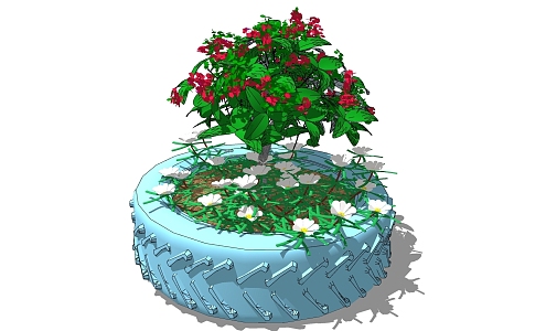 Industrial wind decoration plant car tire tree pool decoration plant 3d model