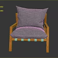 Single Sofa With Orange Wooden Armrests And Gray Plaid Cushion Design