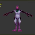 3D Fantasy Character Creature With Green Head Yellow Eyes Blue White Body And Purple Claws