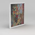 Oil Painting Of Colorful Flowers In Vase With Interior Background Details