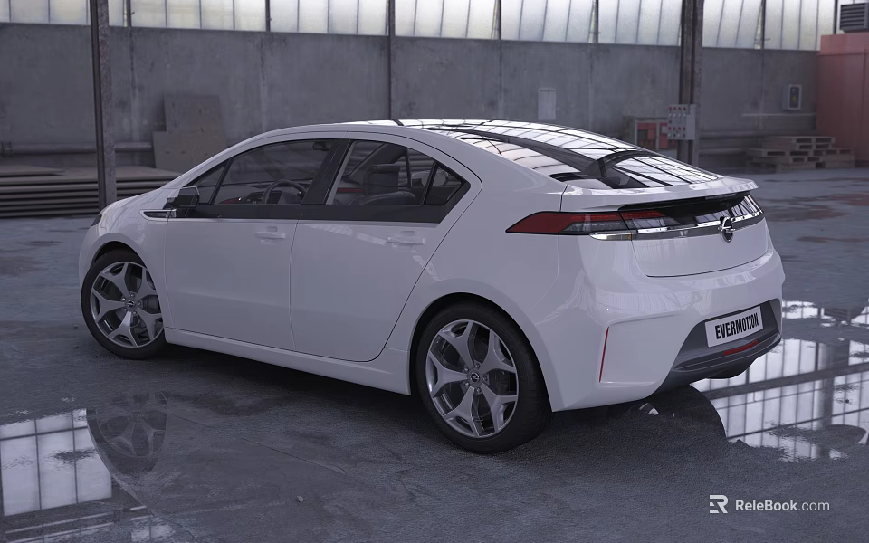 White Sedan With Modern Streamlined Design Large Alloy Wheels In Industrial Warehouse Setting 3d model 