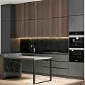 Modern Kitchen Design With Wooden Cabinets Marble Backsplash And Built in Appliances