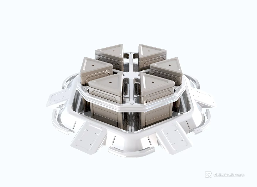 Industrial Equipment Circular Mechanical Structure With Multiple Gray Modules And White Components 3d model 