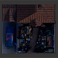 Residential House Repair Work With Workers Tools Ladder Roof And Garage Area