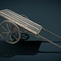 Vintage Wooden Cart With Rustic Planks And Large Spoked Wheels On Dark Background