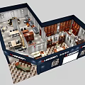 Bird's Eye View of HADEON Brand Interior Layout with Desks Chairs Display Cabinets and Sofa