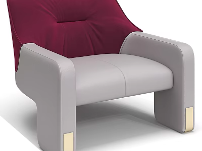 Single Sofa with Maroon Backrest Light Gray Upholstery and Gold Metal Legs Modern Design 3d model