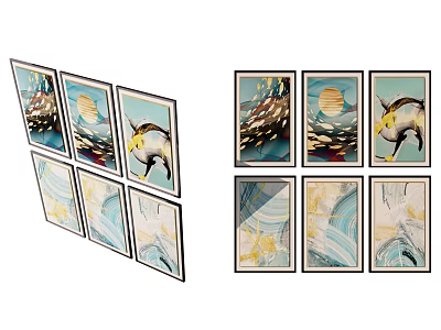 Stylish Framed Wall Art Collection With Animal Nature Motifs And Modern Design 3d model