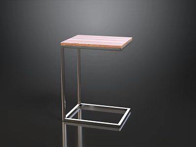 Modern Side Table With Wooden Top And Shiny Metal Frame Design 3d model