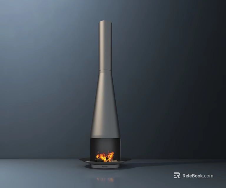 Modern Metal Fireplace with Sleek Tall Design and Burning Flames at Base 3d model 