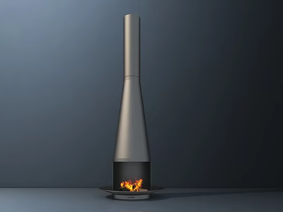 Modern Metal Fireplace with Sleek Tall Design and Burning Flames at Base 3d model