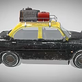Vintage Black And Yellow Car With Roof Rack Carrying Luggage